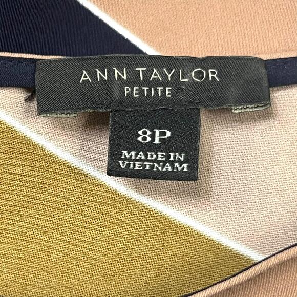 Ann Taylor Modern Geo Tie Waist A-Line Dress Color Block Size 8P Career Office - Picture 10 of 13
